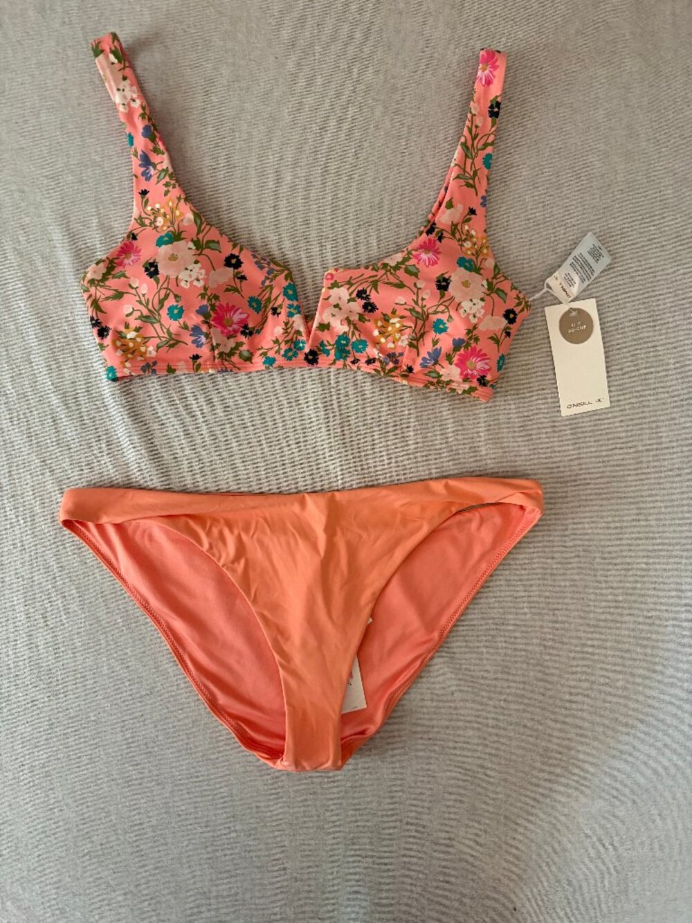 NWT O'Neill Peach Floral Two Piece Bikini Set L XL